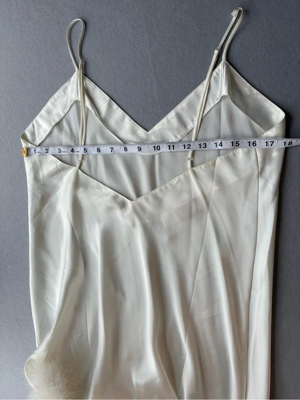 Vintage Victoria's Secret Gold Label Ivory Satin Slip with Marabou Hem Sz L